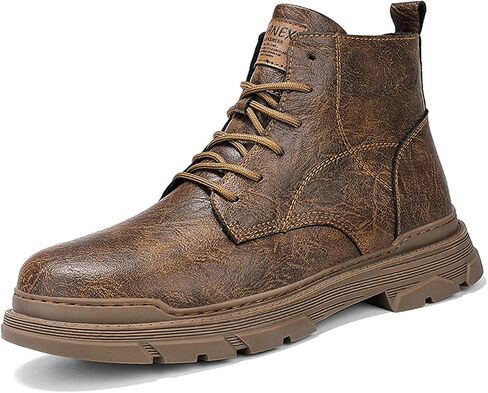 Men's Leather Lace Up Motorcycle Combat Boots Retro Round Toe lug sole Chukka Ankle Boots Casual Waterproof Oxford Dress Work Boot in Saudi Arabia