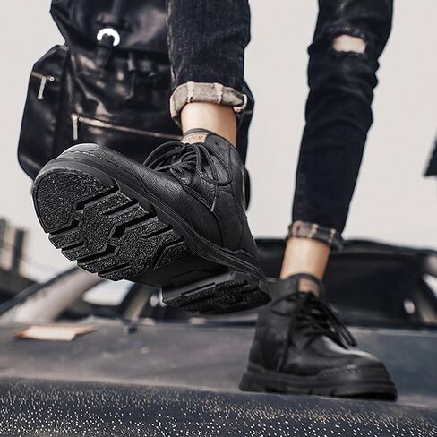 Men's Leather Lace Up Motorcycle Combat Boots Retro Round Toe lug sole Chukka Ankle Boots Casual Waterproof Oxford Dress Work Boot in Saudi Arabia