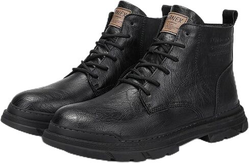 Men's Leather Lace Up Motorcycle Combat Boots Retro Round Toe lug sole Chukka Ankle Boots Casual Waterproof Oxford Dress Work Boot in Saudi Arabia