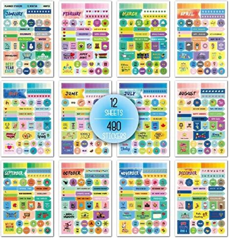 699 ملصقًا مخططًا شهريًا لعام 2025 - حزمة مخطط سعيد لمدة 12 شهرًا من التقويمات والمخططات والمجلات - ملحقات صديقة للحبر للبالغين والنساء والمدرسة والملصقات الجمالية النابضة بالحياة. in Saudi Arabia
