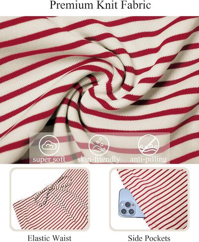 Zwurew Women's Striped Pants Wide Leg Drawstring Elastic Waist Comfy Knit Pajama Lounge Pants Sleepwear with Pockets in Saudi Arabia