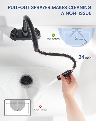 Bathroom Sink Faucet with Pull Down Sprayer 2 Handles, Brushed Nickel Bathroom Faucet 3 Holes, 4 Inch Sink Faucet Bathroom with 360 Degree Swivel Spout, Pop Up Drain Assembly Included in Saudi Arabia