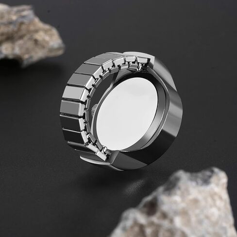 Lancardo Ring Watch for Women Elastic Band Butterfly Arabic Numerals Dial Quartz Movement Bling Silver Tone Finger Watch in Kuwait