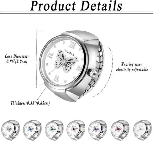 Lancardo Ring Watch for Women Elastic Band Butterfly Arabic Numerals Dial Quartz Movement Bling Silver Tone Finger Watch in Kuwait