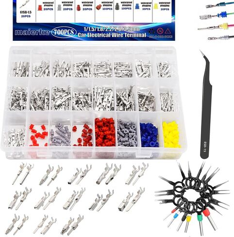 535PCS 26Type Pins Connector Kit,Car Electrical Wire Connector Pins Terminal 1/1.5/1.8/2.2/2.8/3.5mm Automotive Pin Connectors Wire Removal Non-Insulated Plug Male Female Crimp in Kuwait