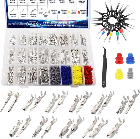 535PCS 26Type Pins Connector Kit,Car Electrical Wire Connector Pins Terminal 1/1.5/1.8/2.2/2.8/3.5mm Automotive Pin Connectors Wire Removal Non-Insulated Plug Male Female Crimp in Kuwait