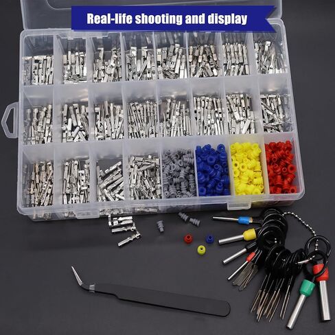 535PCS 26Type Pins Connector Kit,Car Electrical Wire Connector Pins Terminal 1/1.5/1.8/2.2/2.8/3.5mm Automotive Pin Connectors Wire Removal Non-Insulated Plug Male Female Crimp in Kuwait