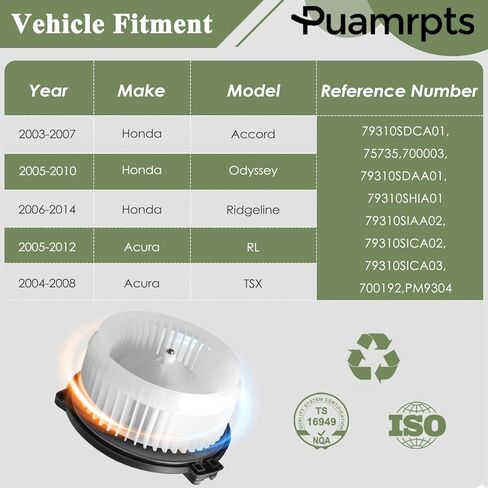 محرك منفاخ تيار متردد متوافق مع - مركبات هوندا - أكورد 2003-2007، أوديسي 2005-2010، ريدجلاين 2006-2014 - استبدال # 79310SDCA01، 75735، 700003 in Kuwait