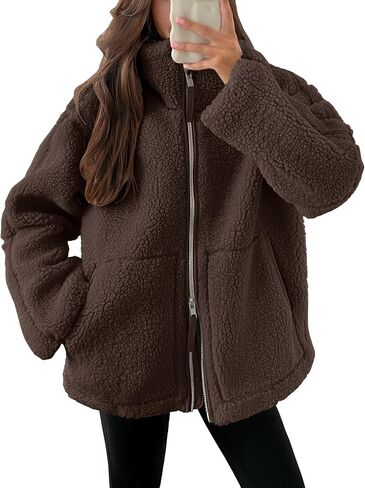 ANRABESS Womens Fleece Jacket Oversized Zip Up Sherpa Fuzzy Casual Coats Winter Fall Outerwear 2024 Clothes with Pockets in Saudi Arabia