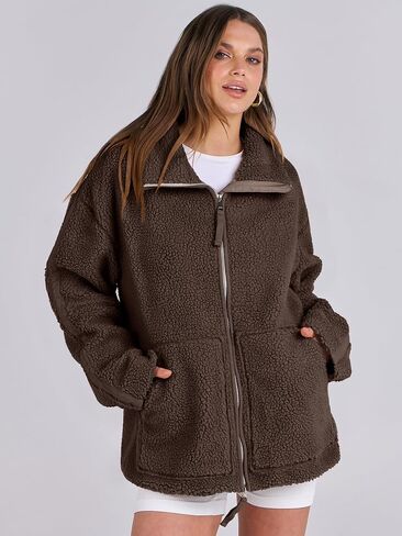 ANRABESS Womens Fleece Jacket Oversized Zip Up Sherpa Fuzzy Casual Coats Winter Fall Outerwear 2024 Clothes with Pockets in Saudi Arabia