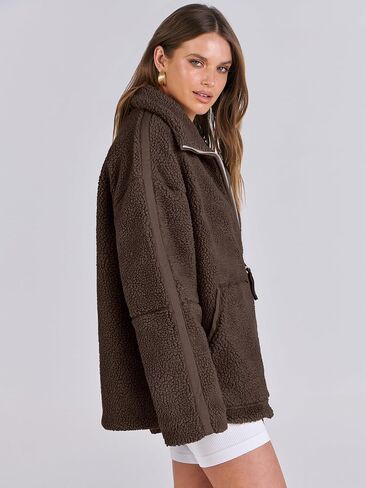 ANRABESS Womens Fleece Jacket Oversized Zip Up Sherpa Fuzzy Casual Coats Winter Fall Outerwear 2024 Clothes with Pockets in Saudi Arabia