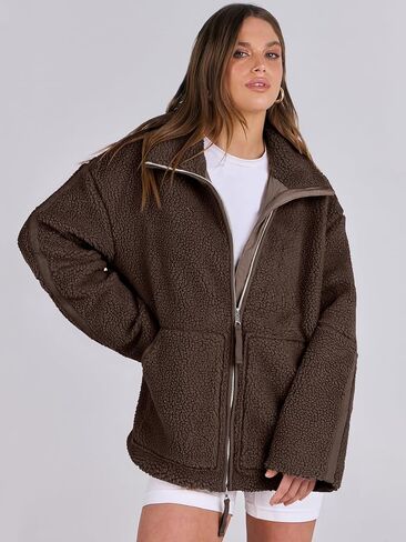 ANRABESS Womens Fleece Jacket Oversized Zip Up Sherpa Fuzzy Casual Coats Winter Fall Outerwear 2024 Clothes with Pockets in Saudi Arabia