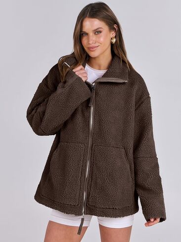 ANRABESS Womens Fleece Jacket Oversized Zip Up Sherpa Fuzzy Casual Coats Winter Fall Outerwear 2024 Clothes with Pockets in Saudi Arabia