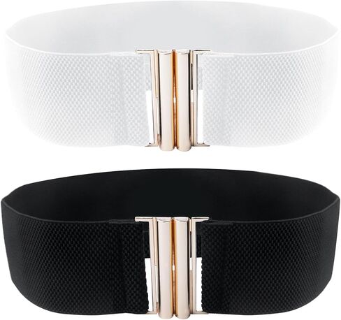 قطعتان من حزام الفستان للنساء، حزام عريض باللونين الأبيض والأسود، أحزمة مطاطية للنساء وأحزمة خصر مطاطية للنساء للفساتين ذات مشبك معدني متعدد الألوان in Kuwait