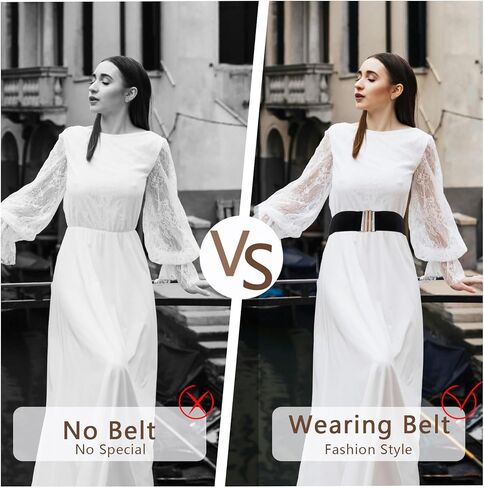 قطعتان من حزام الفستان للنساء، حزام عريض باللونين الأبيض والأسود، أحزمة مطاطية للنساء وأحزمة خصر مطاطية للنساء للفساتين ذات مشبك معدني متعدد الألوان in Kuwait