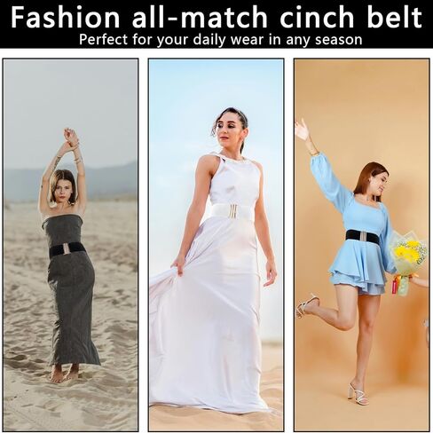 قطعتان من حزام الفستان للنساء، حزام عريض باللونين الأبيض والأسود، أحزمة مطاطية للنساء وأحزمة خصر مطاطية للنساء للفساتين ذات مشبك معدني متعدد الألوان in Kuwait