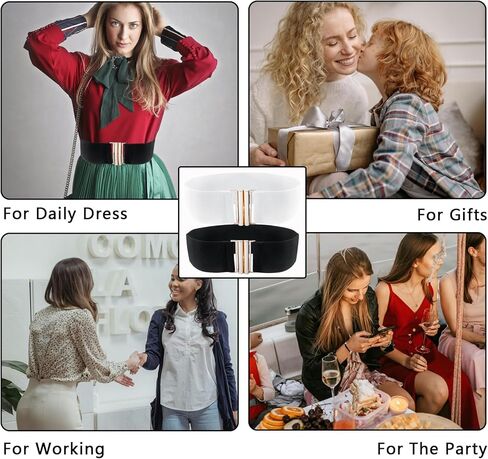 قطعتان من حزام الفستان للنساء، حزام عريض باللونين الأبيض والأسود، أحزمة مطاطية للنساء وأحزمة خصر مطاطية للنساء للفساتين ذات مشبك معدني متعدد الألوان in Kuwait