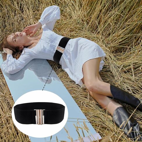 قطعتان من حزام الفستان للنساء، حزام عريض باللونين الأبيض والأسود، أحزمة مطاطية للنساء وأحزمة خصر مطاطية للنساء للفساتين ذات مشبك معدني متعدد الألوان in Kuwait