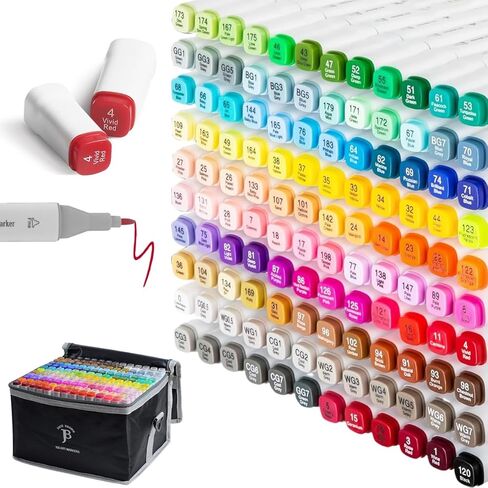 JACK BROWN 120 Colors Alcohol Markers Set with Fine & Chisel Dual Tip - Professional Art Markers for Adults & Kids, Perfect for Drawing, Sketching, Coloring & Animation - Includes Durable Marker Case in Kuwait