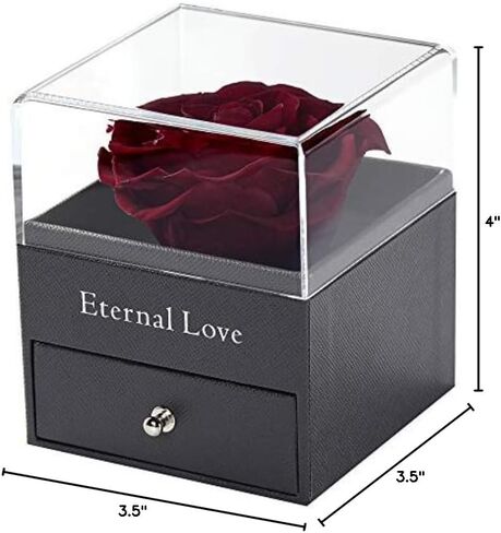 وردة بيضاء محفوظة حقيقية من تيارونيكس - صندوق هدايا الورد الأبدي مع قلادة الورد، هدية وردة طازجة مصنوعة يدويًا لها في عيد الميلاد، والكريسماس، وعيد الأم، وعيد الحب (أبيض) in Kuwait
