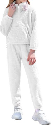 ملابس الفتيات الشتوية الصوفية ربع البريدي الصلبة اللون البلوز مع Sweatpants ملابس الفتيات مجموعة ملابس قطعتين in Kuwait