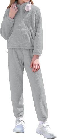 ملابس الفتيات الشتوية الصوفية ربع البريدي الصلبة اللون البلوز مع Sweatpants ملابس الفتيات مجموعة ملابس قطعتين in Kuwait
