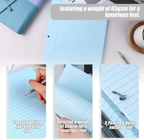 HIBOX 100 Sheets Lined Loose Leaf Paper, Pink 3 Holes Ruled Binder Refill Paper Filler Paper for Women Girls Writing Work Meeting Note Taking in Saudi Arabia
