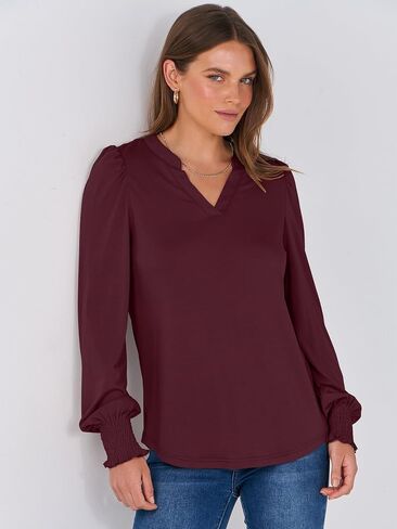 ANRABESS Women's Puff Long Sleeve Shirts V Neck Loose T-Shirts Dressy Casual Work Blouses 2024 Fall Tops Trendy Clothes in Saudi Arabia