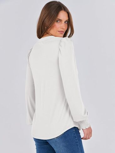 ANRABESS Women's Puff Long Sleeve Shirts V Neck Loose T-Shirts Dressy Casual Work Blouses 2024 Fall Tops Trendy Clothes in Saudi Arabia