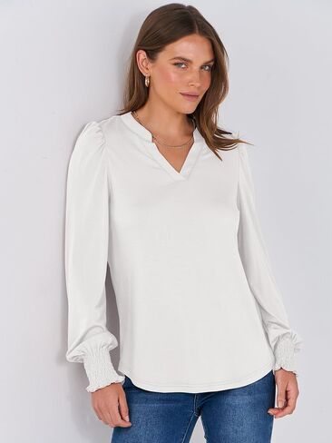ANRABESS Women's Puff Long Sleeve Shirts V Neck Loose T-Shirts Dressy Casual Work Blouses 2024 Fall Tops Trendy Clothes in Saudi Arabia