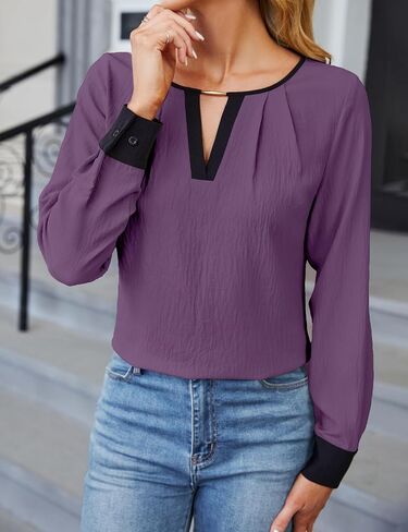 Blooming Jelly Womens Business Casual Long Sleeve Tops Color Block Fall Outfits 2024 Dressy Basic Work Shirts in Saudi Arabia