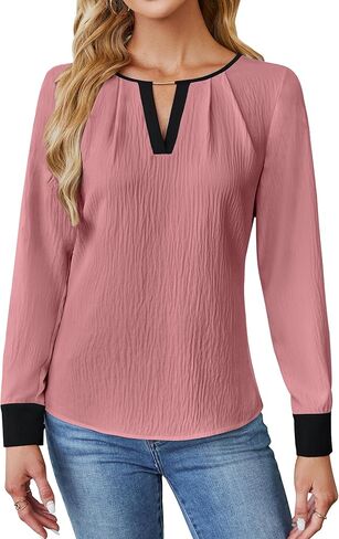 Blooming Jelly Womens Business Casual Long Sleeve Tops Color Block Fall Outfits 2024 Dressy Basic Work Shirts in Saudi Arabia