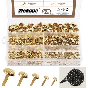 Wokape Paper Fasteners Brads Round Fasteners (Gold) - 500Pcs Gold 5 Sizes Mushroom Head Round Paper Fasteners Metal Brads Decorative Brads for Crafts