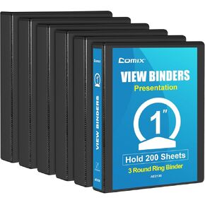 COMIX Economy 1 inch Binders 3 Ring with Clear View Cover, 1" Round Ring Presentation Binder Holds 200 Sheets of US Letter Size Paper, 8 Pack (Black)