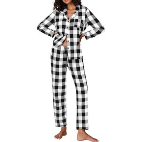 Ekouaer Pajamas for Women 2 Piece Lounge Set Long Sleeve Plaid Sleepwear Casual 2 Piece Pjs S-XXL