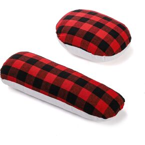 2 Pack Tailor's Ham, Solid Seam Roll Set, Linen and Doll Cotton Press Ham, Tailors Ironing Ham for Ironing, Darts, Collar, Long Seam, Red and Black Plaid