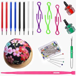 Pnltae Sewing Tools and Supplies Seam Ripper, Thang Sewing Tool, Mini Screwdriver, Sewing Pins, Plastic Bobbin Clips and Pin Cushion and Sewing Project