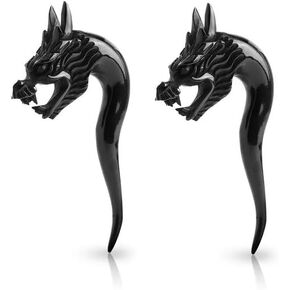 Pierced Owl - Dragon Head Natural Water Buffalo Horn Black Taper Plugs, Sold as a Pair