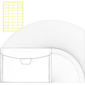 Hukado Clear Plastic Envelopes 60 Pcs 9''x7'' for Cash, Photo, Paper Document, Card Storage, Reusable Small Money Saving Holder with Slide-on Closure, Waterproof File Folder for School Office Supplies