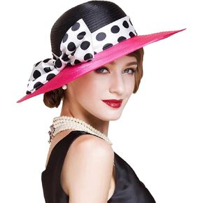 F FADVES Women's Dress Hats Wide Brimmed Hat Big Bowknot Church Hats for Women Fedora Fashionable Beach Bowler Cap
