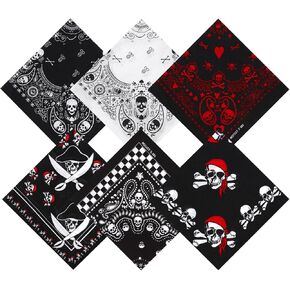 YARIEW 100% Cotton Pirate Bandana for Men Bandanas for Men Skull Bandana Pirate Party Costume Handkerchief Sports Headband