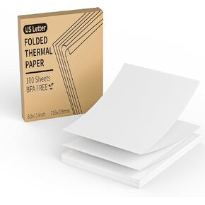 FungLam Thermal Printer Paper 8.5 x 11 Inch, 100 Sheets US Letter Size Thermal Paper, Folded, Continuous, Perforated, Compatible with A4 Portable Thermal Printer
