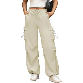 Cargo Pants for Women Baggy Parachute Pants Y2K Wide Leg Drawstring Elastic Waist 2024 Trendy with Pockets