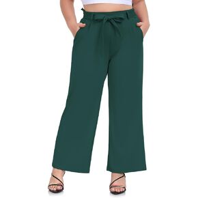ZERDOCEAN Women's Plus Size Wide Leg Pants High Waisted Self-tie Belted Lounge Pants Trousers with Pockets