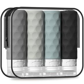 Travel Bottles for Toiletries, 4pcs Tsa Approved 3oz Travel Size Containers, BPA Free Leak Proof Premium Silicone Travel Bottles, Refillable Liquid Travel Accessories W/Toiletry Bag