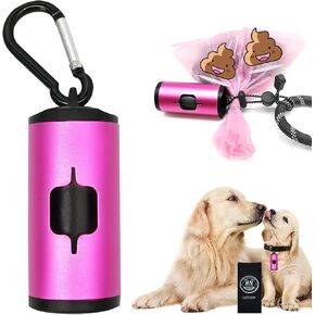 YUCHIYA Aluminum Dog Poop Bags Holder with Carabiner Metal Pet Waste Bags Dispenser with Hook and Loop Fastener and Elastic Cord to Carry Used Bags (2 Holder 30 Bags, Olive Green)
