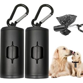 YUCHIYA Aluminum Dog Poop Bags Holder with Carabiner Metal Pet Waste Bags Dispenser with Hook and Loop Fastener and Elastic Cord to Carry Used Bags (2 Holder 30 Bags, Olive Green) in Kuwait