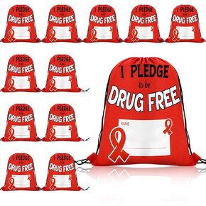 Kacctyen 12 قطعة من حقائب الظهر للتوعية بأسبوع الشريط الأحمر مقاس 10 × 15 أتعهد بأن أكون حقيبة برباط خالية من المخدرات مع حقيبة ظهر حمراء مميزة لحملات مكافحة المخدرات لأسبوع الشريط الأحمر ودعم الأحداث in Kuwait