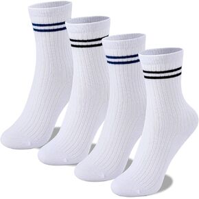 UMELOK Kids Athletic Socks Cotton Crew Socks for Boys and Girls with Stripes and Flower 4 Pairs