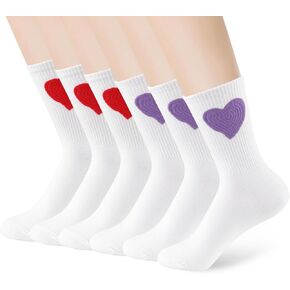 6 Pairs Women's Crew Socks Ankle High Cotton Funny Cute Lovely Heart Athletic Running Socks Birthday Gifts For Women